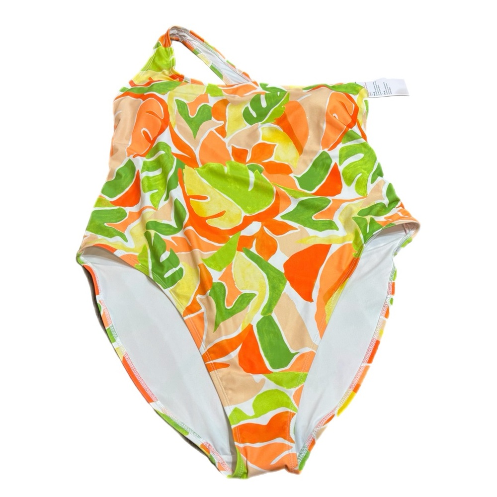 Old Navy Women’s One-Shoulder Swimsuit - Orange and Green Tropical - NWT
